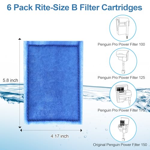 6 Pack Rite Size B Filter Cartridges Compatible with MarineLand Penguin PRO Power Filters 100 (6 Count)
