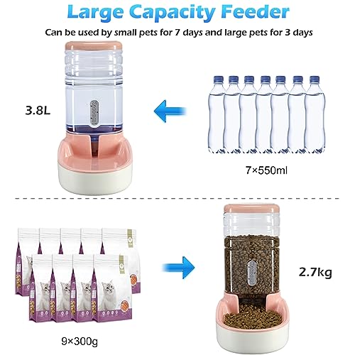 Automatic Dog Cat Feeder and Water Dispenser Gravity Food Feeder and Waterer Set with Pet Food Bowl for Small Medium Dog Puppy Kitten
