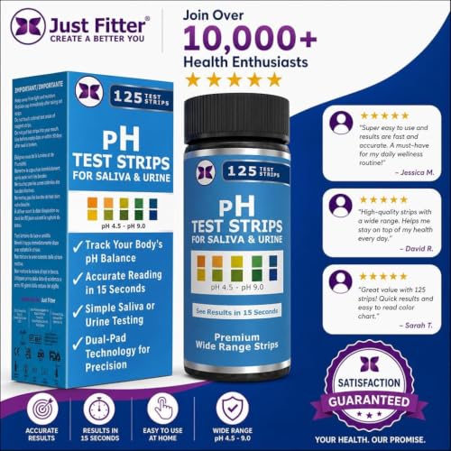 pH Test Strips for Testing Alkaline and Acid Levels in The Body. Track & Monitor Your pH Level Using Saliva and Urine. pH Tester for Highly Accurate Results in Seconds. (125 Count)
