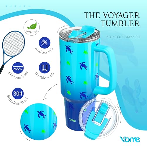 40 oz Sea Turtle Tumbler with Handle and Flip Straw for Women