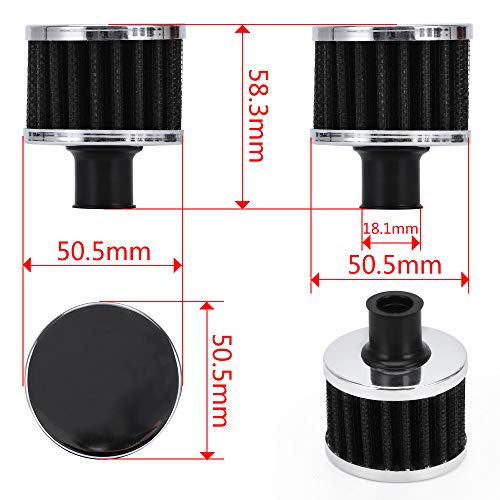 PTNHZ Universal 2 PCS 12mm Auto Cone Mini oil Air Intake Filter Crankcase Vent Valve Cover Breather Filter Flow Air Filters Black (2 Count)