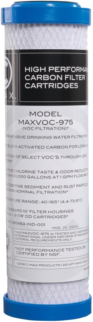 Flow-Pur 10 IN, 1 Micron VOC Carbon Block Filter, Reduce Bad Taste and Odor, Optimize Water Purification, Improve Liquid Quality for Consumption, Easy to Install