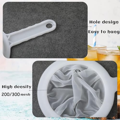 2 Piece Fine Nylon Mesh Strainer Kitchen Food Yogurt Mesh Sieve Plastic Mesh Colander with Handle Mini Brine Shrimp Separation Net for Filtering Juice Milk Soy Coffee Honey Wine Yogurt (2 Count)