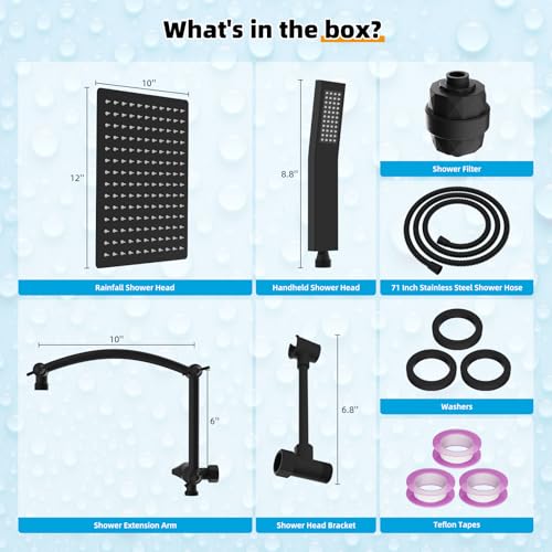 All Metal 12'' Filtered Rainfall Shower Head with Handheld Combo