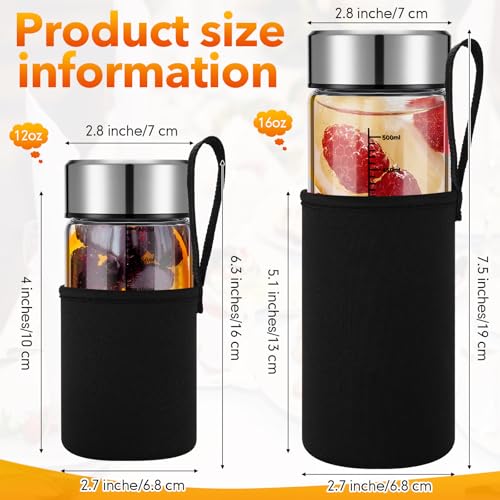 6 Pack 16 Oz Wide Mouth Glass Juice Bottles Glass Water Bottles with Lids and Sleeve for Juicing Smoothies Milk Protein Infused Water Reusable Leakproof Borosilicate Bottle (6 Count)