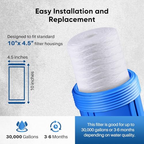 25 Micron 10 x 4.5 Whole House String Wound Sediment Filter for Well Water (2 Count)