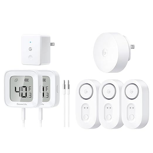 GoveeLife Upgraded Smart Water Leak Detector 1s with 1804ft Ultra-Long Range Bundle with GoveeLife WiFi Refrigerator Thermometer with Alarm