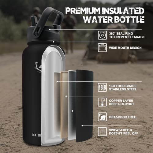 32 oz Tactical Water Bottle with MOLLE Bottle Pouch & 3 Lids