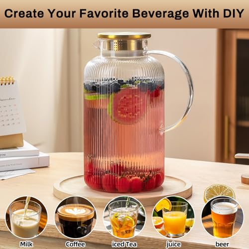 2 PACK Glass Pitcher with Lid