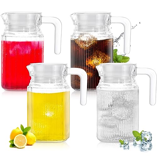 4 Pieces 17 oz Glass Pitcher with Lid Fridge Juice Glass Water Pitcher Beverage Drink Containers Jug for Fridge Iced Tea Lemonade Milk Cocktails Cold (4 Count)