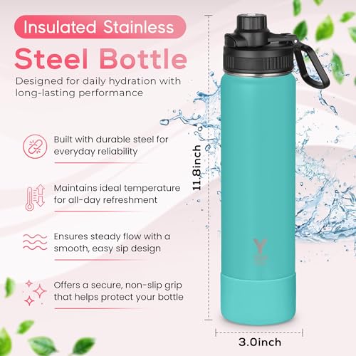 Y TOP 24 oz Insulated Water Bottle Leak Proof Spout Lid Fits in Car Cup Holder