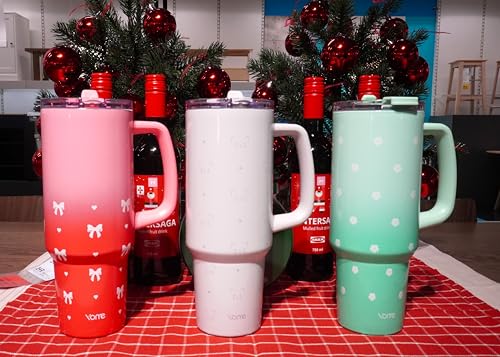 40 oz Bow Red Tumbler with Handle and Flip Straw for Women