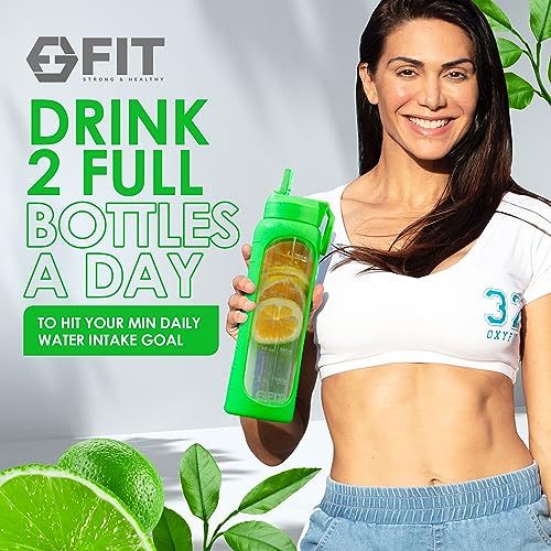 32 oz Glass Water Bottle with Straw Lid