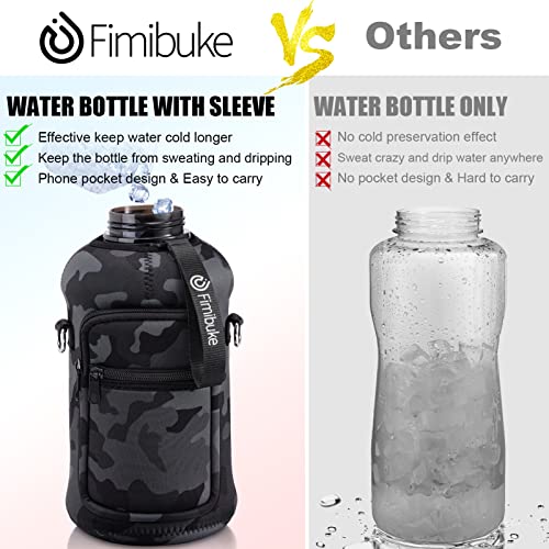 Half Gallon Water Bottle with Sleeve 64 OZ Water Bottle with Handle & Straw Leakproof Motivational Sports Gym Water Bottle with Time Marker BPA Free Water Jug with Neoprene Holder