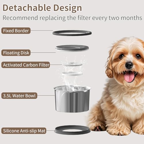 3.5L Dog Water Bowl No Spill 118oz Stainless Steel Water Bowl for Dogs No Splash Slow Water Feeder with Anti