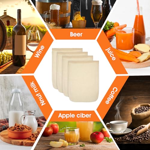 4 Pack Nylon Nut Milk Bag 12 × 8 Inches Fine Mesh Cheese Cloth Multiple Usage Reusable Food Strainer Professional Cold Brew Filter for Straining Juice Coffee Yogurt Tea (4 Count)