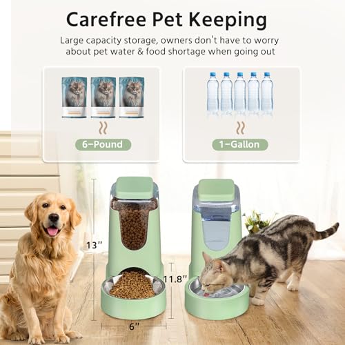 2 Pack Automatic Cat Feeder and Stainless Steel Water Dispenser