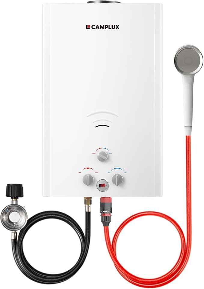 Camplux Tankless Water Heater, 5.28 GPM Outdoor Propane Camping Gas Water Heater, 20L, BW528, White