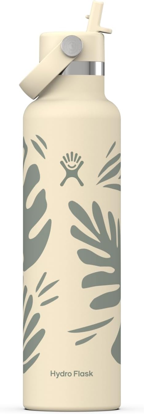 Hydro Flask Water Bottle – Insulated Stainless Steel – Straw Lid, Non Spill, Leakproof 24 Oz Botanical Bliss Coconut