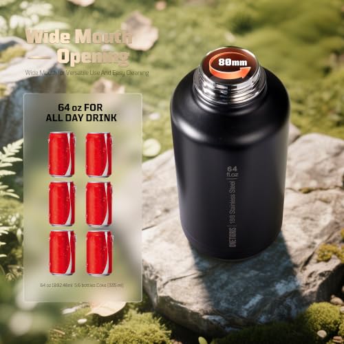 64oz Tactical Insulated Water Bottle with 3 Lids & MOLLE Pouch