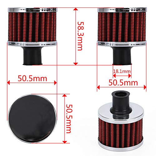PTNHZ Universal 2 PCS 12mm Auto Cone Mini oil Air Intake Filter Crankcase Vent Valve Cover Breather Filter Flow Air Filters Red (2 Count)