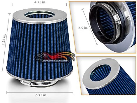 BLUE 2.5" 63.5 mm Inlet Cold Air Cone Replacement Performance Washable Clamp-On Dry Air Filter