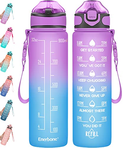 32 oz Drinking Water Bottle with Times to Drink and Straw