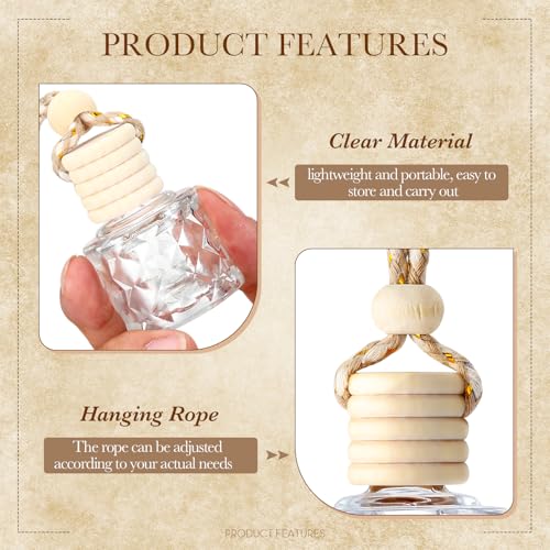 50 Pcs Hanging Car Air Freshener Car Diffuser Bottles Empty Glass Perfume Bottle Freshener Diffuser Bottle Pendant for Essential Oil Fragrance Aromatherapy Ornament (50 Count)