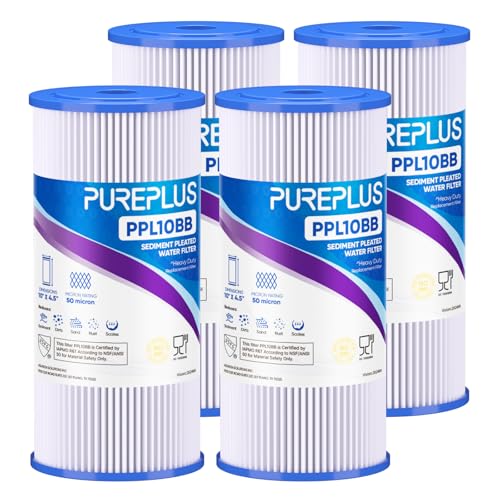 50 Micron 10" x 4.5" Extra Coarse Pleated Sediment Filter for Well Water (4 Count)