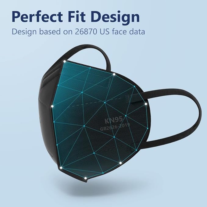 Funight KN95 Face Mask 5-Ply Breathable Filter Efficiency≥95% Protective Cup Dust Disposable Masks Against PM2.5 Black 100 Pack - AquaVibe