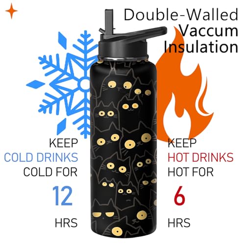 40oz Cat Water Bottle with Handle and Flip Straw