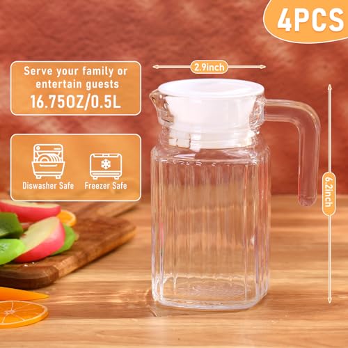 4 Pieces 17 oz Glass Pitcher with Lid Fridge Juice Glass Water Pitcher Beverage Drink Containers Jug for Fridge Iced Tea Lemonade Milk Cocktails Cold (4 Count)