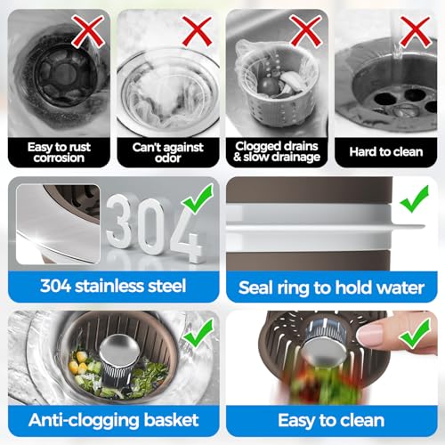 3 in 1 Kitchen Sink Drain Strainer Stopper Removable Basket Pop