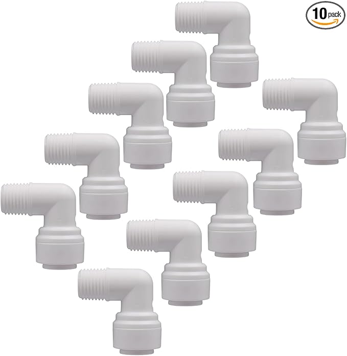 10 PCS 1/4" Male x 3/8" OD Push to Connect Tube Fitting - Quick Connect for Water Purifiers, Drinks Dispenser & Filtration Systems (Elbow Type) - AquaVibe
