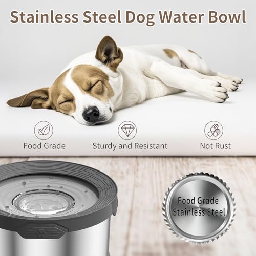 10L Dog Water Bowl No Spill 2.6 Gallon Super Large Capacity Stainless Steel No Splash Dog Bowls 338oz Slow Drinking Feeder with Non