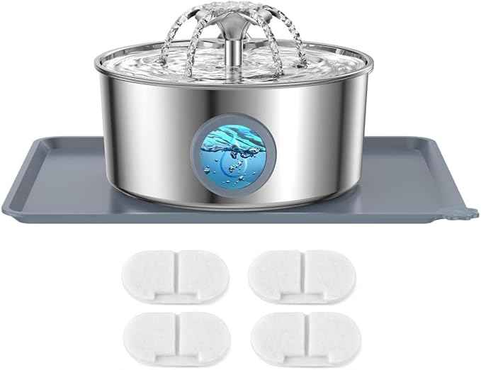 LucidShine 108oz/3.2L Stainless Steel Cat Water Fountain with 4 Replacement Filters(Up to 4-Month Supply, Ultra Quiet Automatic Pet Water Dispenser, Dishwasher Safe Metal Bowl for Cats & Dogs