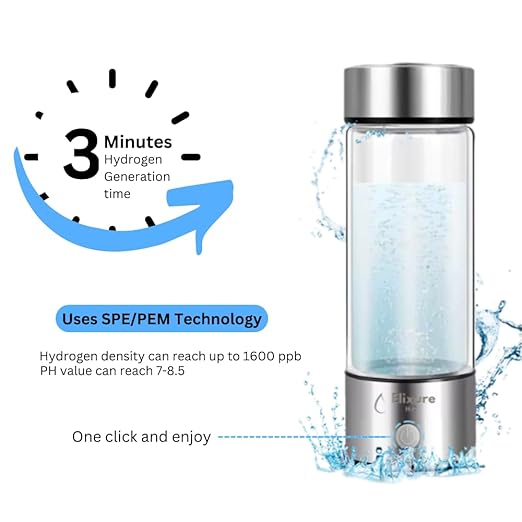 2025 Premium Hydrogen Water Bottle – Portable SPE PEM Molecular Hydrogen Generator | HydroHealth Hydrogen Water Bottle for Kidney Health, Alkaline Ionized H₂ Water | HydroVital Aqua Bottle