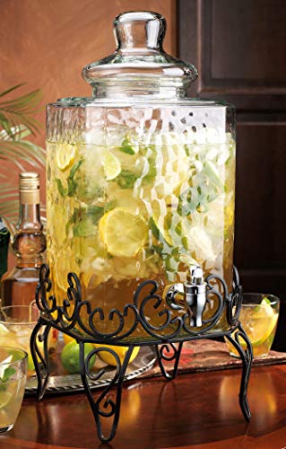 2.5 Gallon Classic Hammered Glass Beverage Dispenser with Elegant Stand