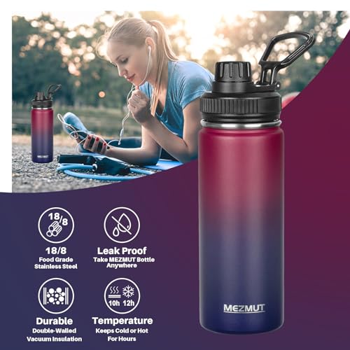 18oz Sports Insulated Water Bottle for School with 2 Lids