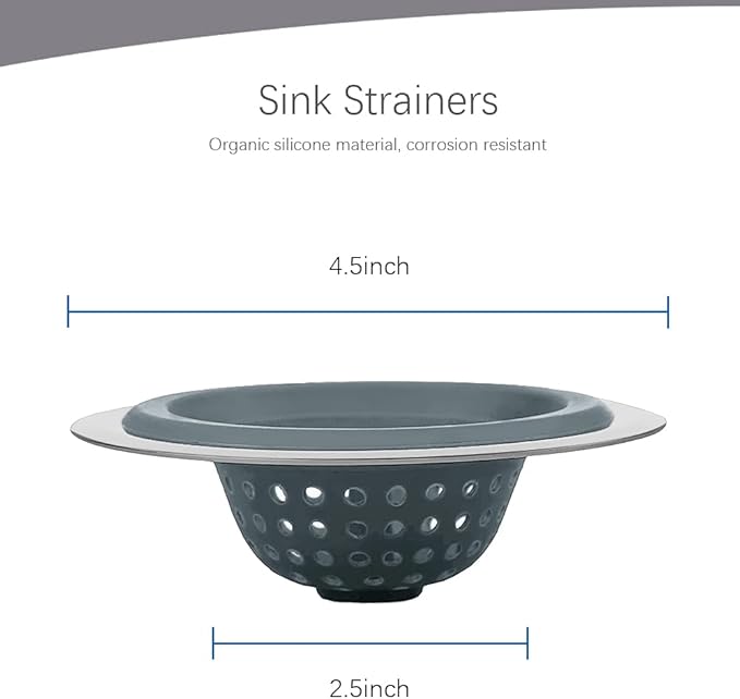 Kitchen Set of 2 Sink Strainers, Flexible Silicone Good Grip Kitchen Sink Drainers, Traps Food Debris and Prevents Clogs, Large Wide 4.5’ Diameter Rim