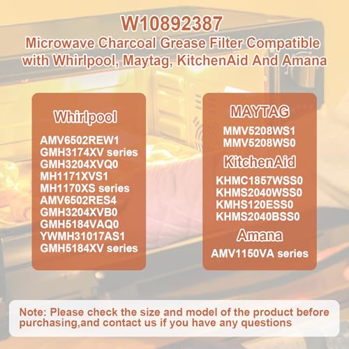 W10892387 Microwave Charcoal Grease Filter for Whirlpool Maytag Amana