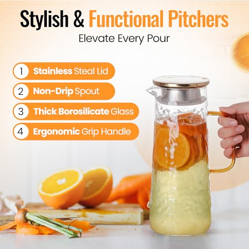 Glass Water Pitcher 2 Pack with Lid & Filter (2 Count)
