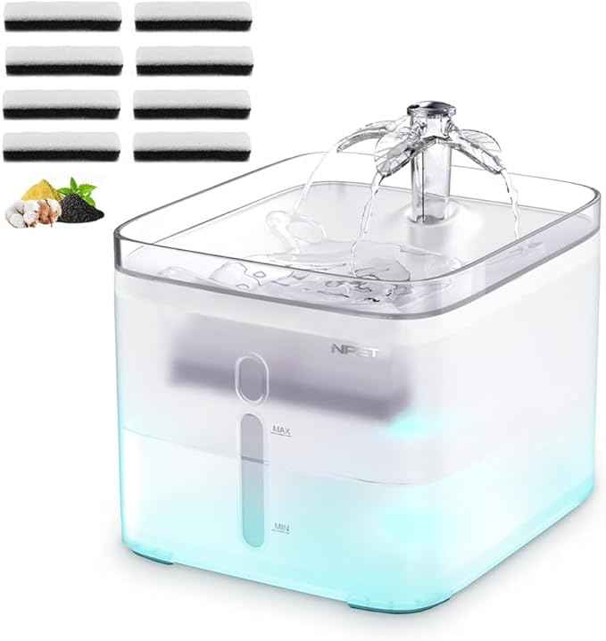 NPET Cat Water Fountain, 3L Automatic Pet Drinking Fountain Dog Water Dispenser with 8 Quadruple-Action Filter (Semi-White)