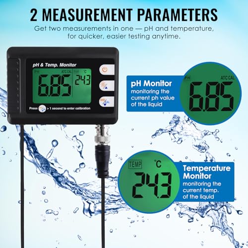 Digital pH & Temperature Water Monitor with Large LCD Display