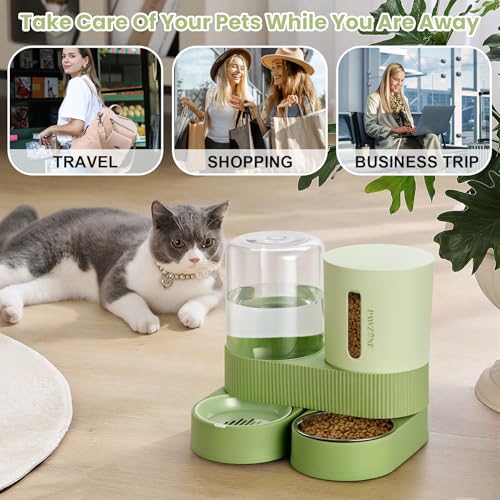 Automatic Cat Feeder Stainless Steel Water Dispenser Gravity Food Feeder and Waterer Set with Pet Food Bowl for Small Medium Kitten Puppy Pets Large Capacity