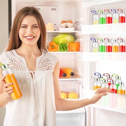 20 Pcs Reusable Clear Water Bottles Bulk with Stainless Steel Leak Proof Lids Sports Bottles with Nylon Camying Strap for Party Gift Water Milk Smoothie Juice Beverage