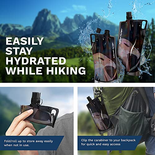1L Black Collapsible Water Bottles (2 Count)