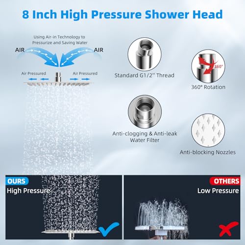 All Metal 8'' Rain Shower Head with 16'' Extension Arm