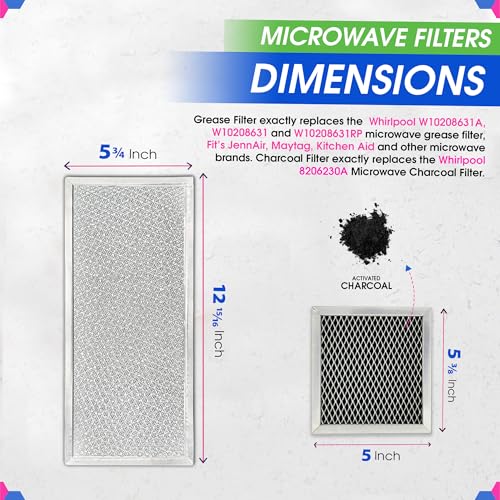 Grease Microwave Vent Filter W10208631A and Charcoal 8206230A Whirlpool Microwave Filter Replacement Combo Pack (2 Count)