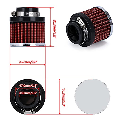 PTNHZ Universal Red Neck 1.5" 38mm Car High Flow Cold Air Intake Air Filter Power Intake Air Inlet System Air Cleaner